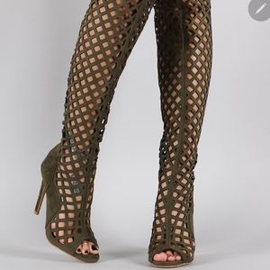 Knee high open toe shoes